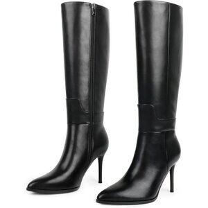 Women's Black Stiletto Knee High Closed Toe Long Boots Side Zipper Dress Boots